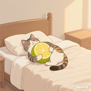 睡柚子床上的猫