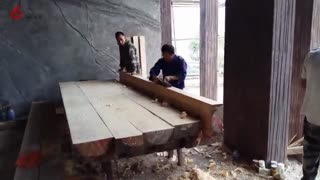 古寨水泥复原石壁墙 水泥复原古庙木梁柱