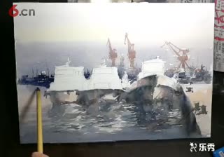 画青岛的船4，李家成水彩