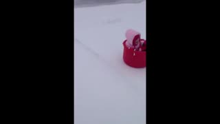 桶装萌娃溜个冰，一会孩子就不见了